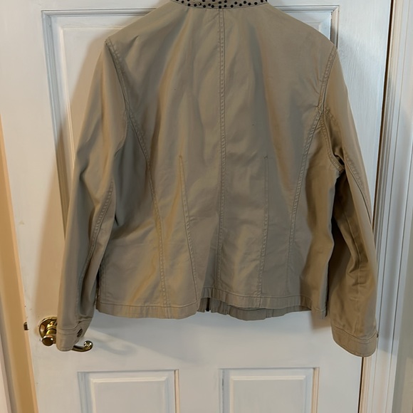 Chico’s Khaki Women’s Zipper Denim Jacket with beaded studded collar. - Picture 4 of 4